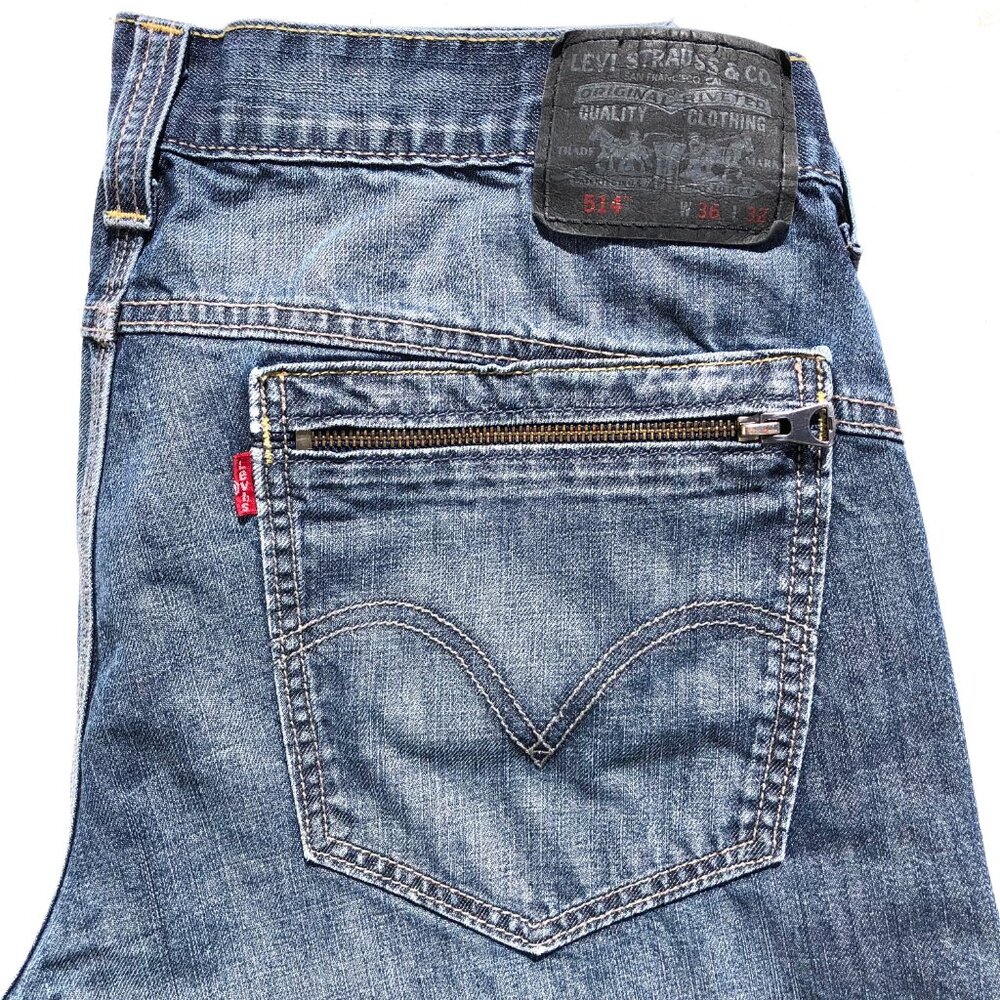 Levi's 514 Jeans Slim Straight Leg Men 36 32 Medium Blue Wash Back Zip Pockets - Picture 2 of 16